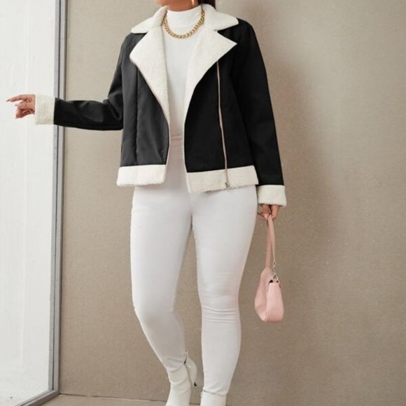 PLUS & REG BLACK white shearling teddy lined Moto - Picture 8 of 12
